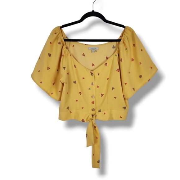 Papaya Heart Print Tie Front Crop Top - Picture 1 of 4